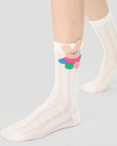 5-Pack Cute Summer Series Women Cotton Crew Socks Cartoon Mesh Stripe